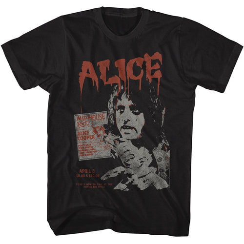Black Alice Cooper t-shirt featuring Alice Cooper Madhouse Rock design