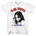 White Alice Cooper t-shirt featuring Alice Cooper Elected 1972 political satire design
