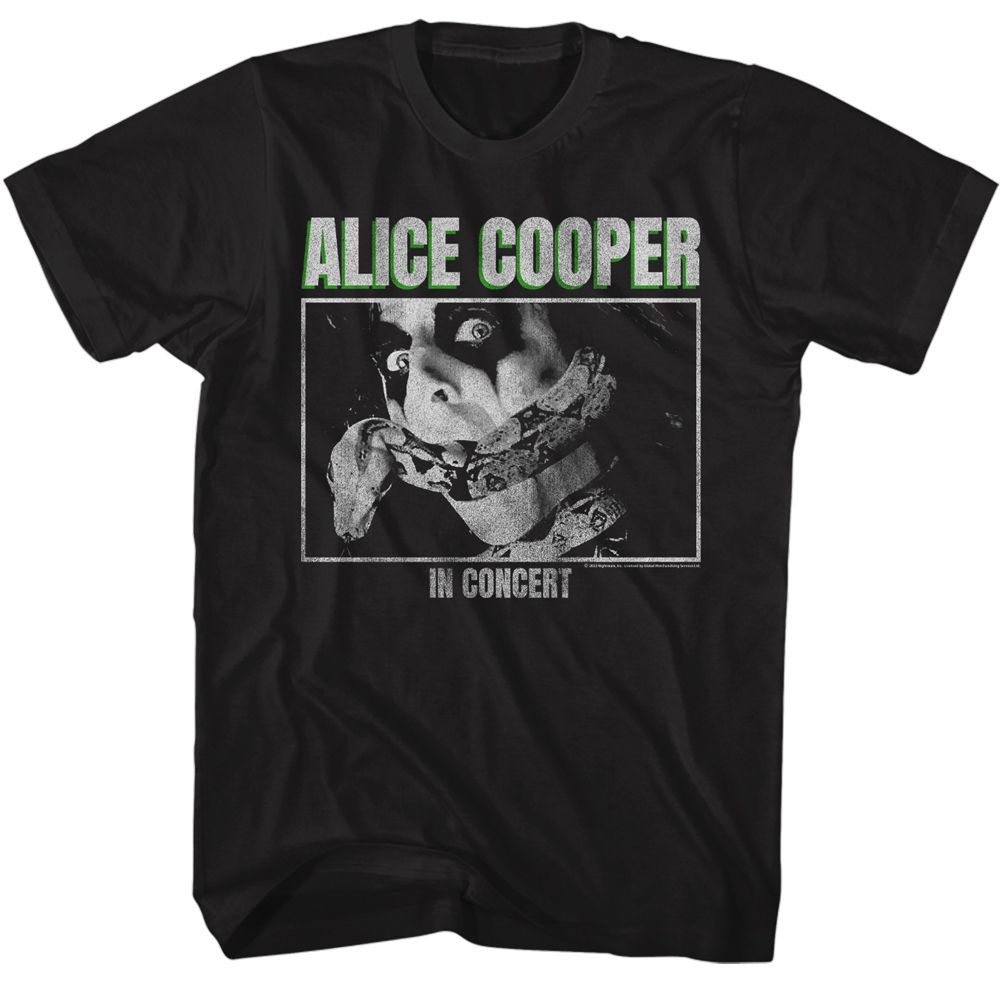 Black Alice Cooper t-shirt featuring Alice Cooper in concert live performance design
