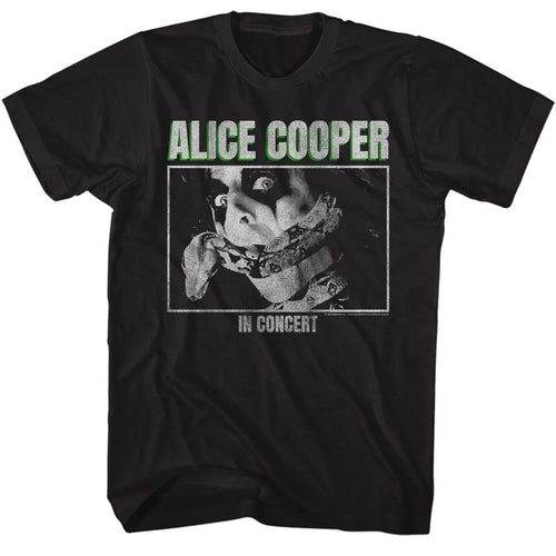 Black Alice Cooper t-shirt featuring Alice Cooper in concert live performance design