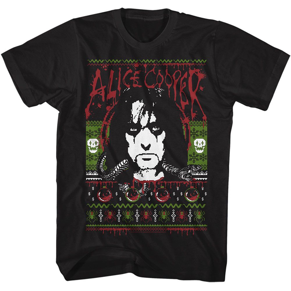 Black Alice Cooper t-shirt featuring Alice Cooper Christmas holiday novelty design