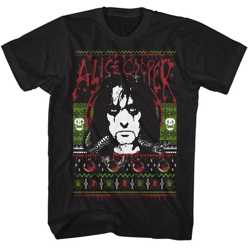 Black Alice Cooper t-shirt featuring Alice Cooper Christmas holiday novelty design