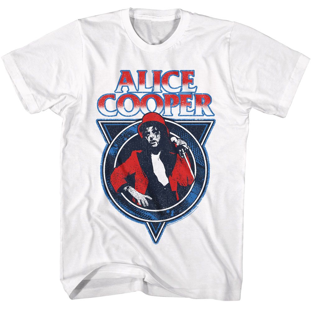 White Alice Cooper t-shirt featuring Alice Cooper AC USA Americana design