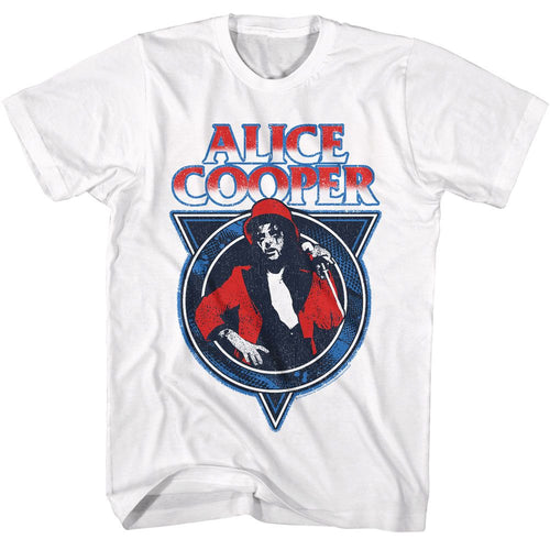 White Alice Cooper t-shirt featuring Alice Cooper AC USA Americana design