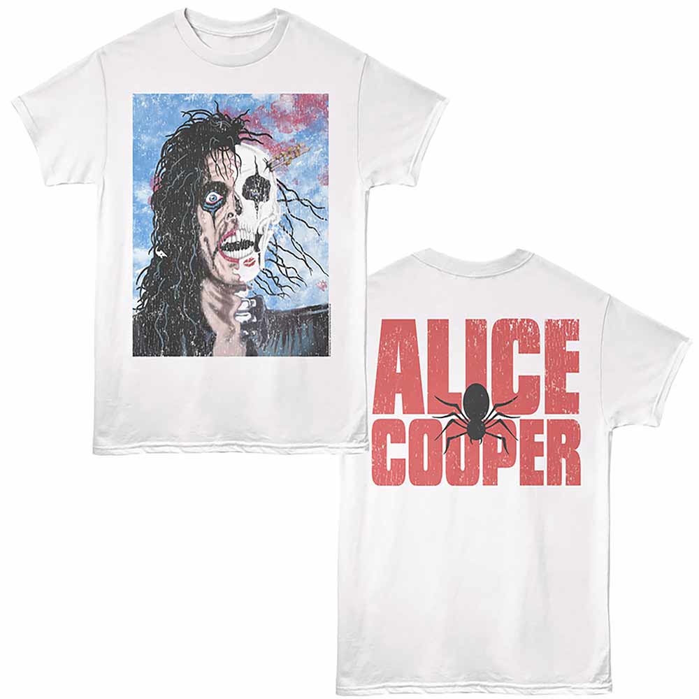 White Alice Cooper t-shirt featuring a Halfskull Trash design