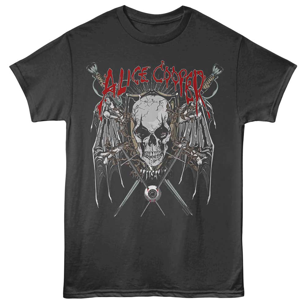 Smoke gray Alice Cooper t-shirt featuring Alice Cooper blade wing guitar design