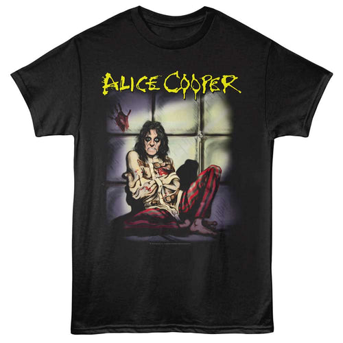 Black Alice Cooper t-shirt featuring Alice Cooper straight jacket From the Inside design