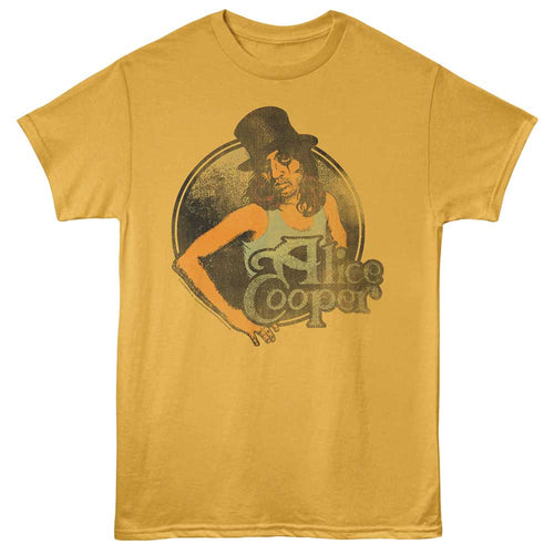 Ginger orange Alice Cooper t-shirt featuring Alice Cooper vintage top hat signature design