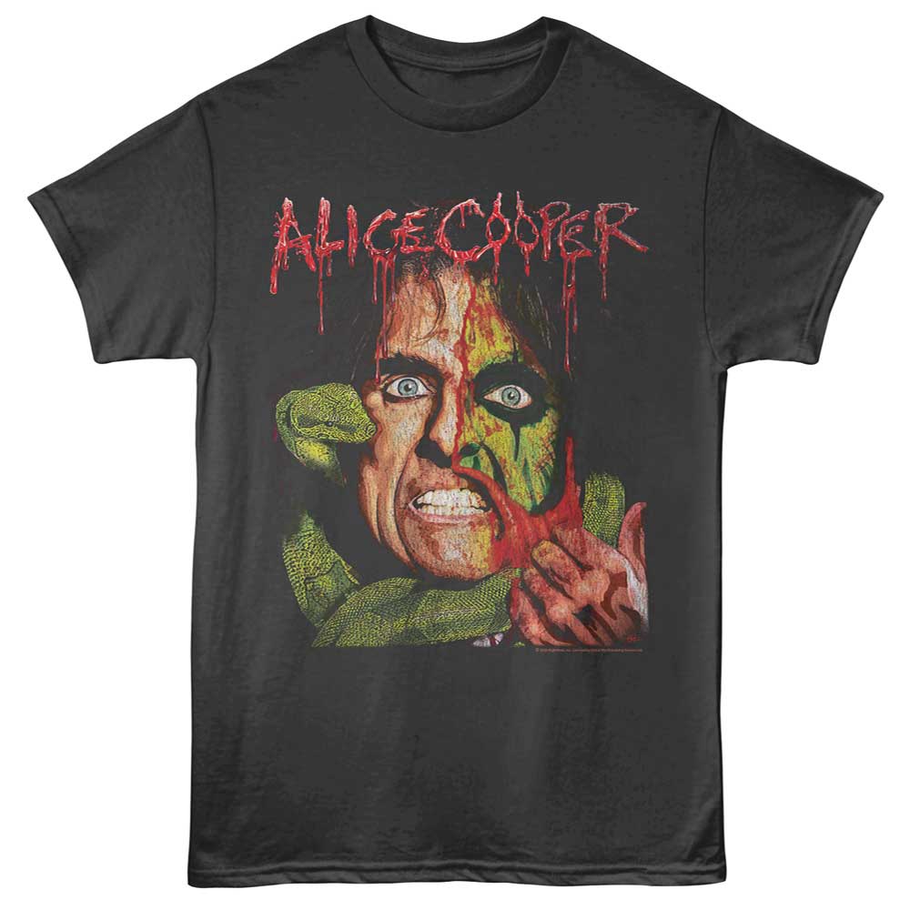 Smoke gray Alice Cooper t-shirt featuring Alice Cooper snake bite serpent design