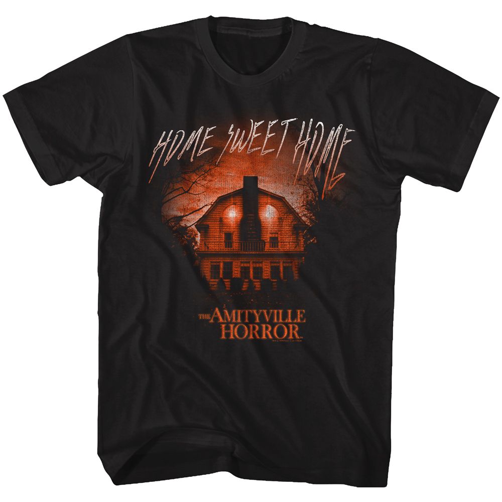 Black Amityville Horror t-shirt featuring Amityville Horror Get Out demonic voice design