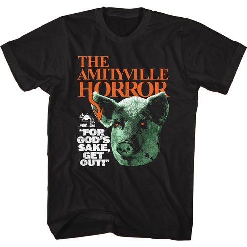 Black Amityville Horror t-shirt featuring Amityville Horror Jodie pig demon design