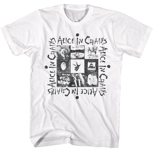 White Alice in Chains t-shirt featuring Alice in Chains multi-album cover collage design