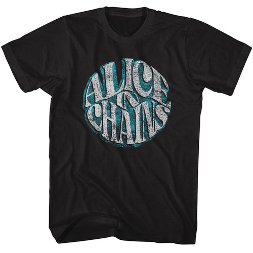 Black Alice in Chains t-shirt featuring Alice in Chains circular text logo design