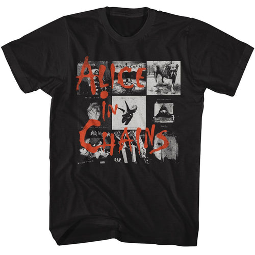 Black Alice in Chains t-shirt featuring Alice in Chains multiple album covers grid design