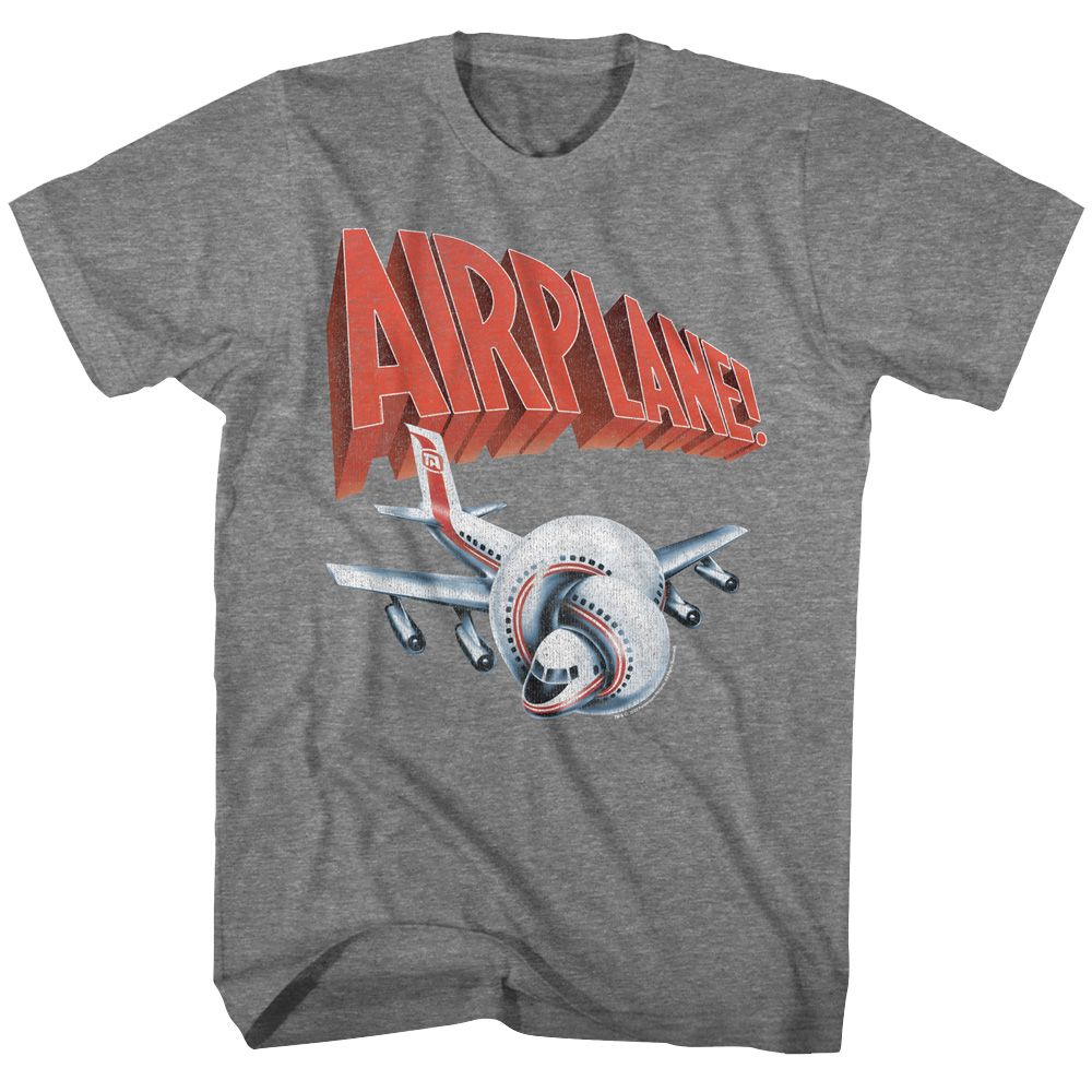 Graphite heather Airplane! t-shirt featuring Airplane plane and film logo design