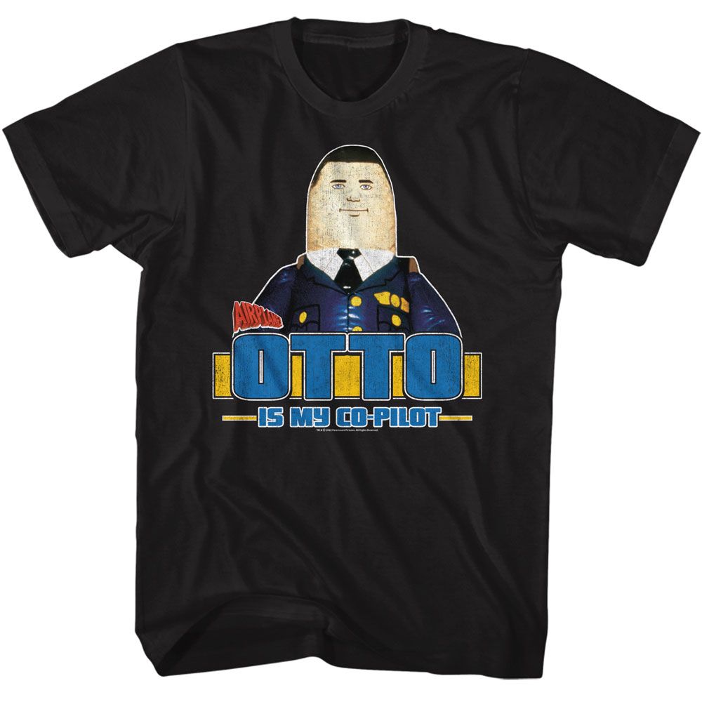 Black Airplane! t-shirt featuring Airplane Otto inflatable autopilot comedy design