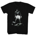 Black Muhammad Ali t-shirt featuring Muhammad Ali standing over Sonny Liston 1965 iconic photo