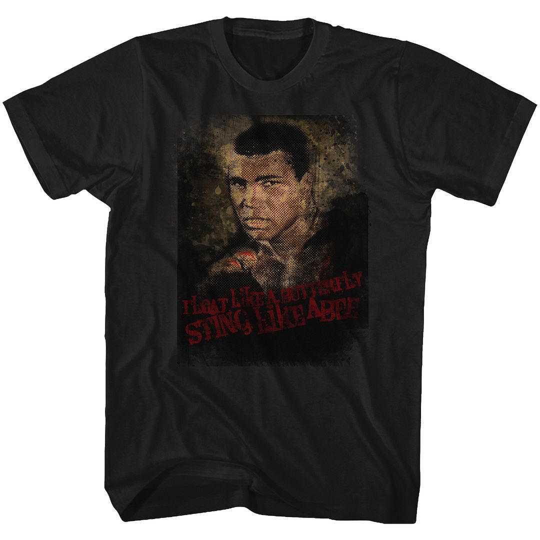 Black Muhammad Ali t-shirt featuring Muhammad Ali Sting Like A Bee quote design