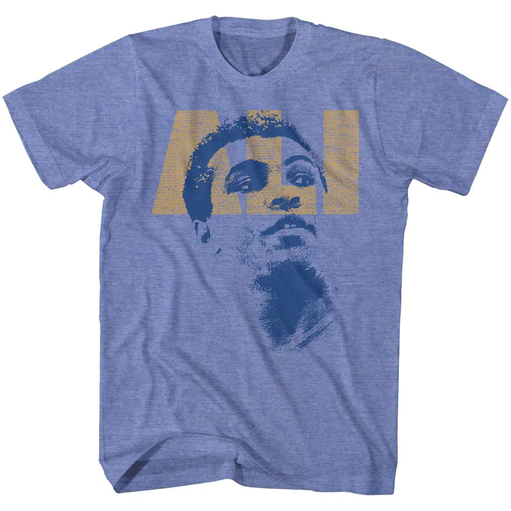 Light blue heather Muhammad Ali t-shirt featuring Muhammad Ali Look boxing legend design
