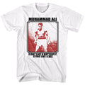 White Muhammad Ali t-shirt featuring Muhammad Ali Lurkin design