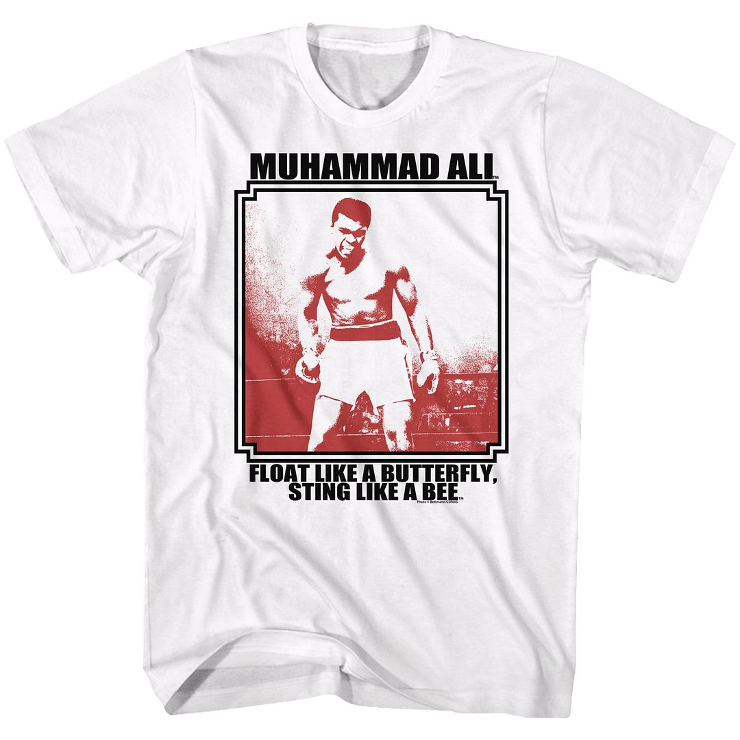 White Muhammad Ali t-shirt featuring Muhammad Ali Lurkin design