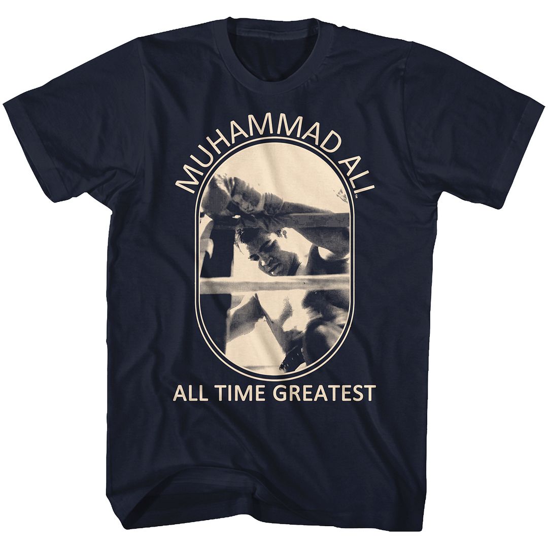 Navy Muhammad Ali t-shirt featuring Muhammad Ali Picture Perfect portrait design