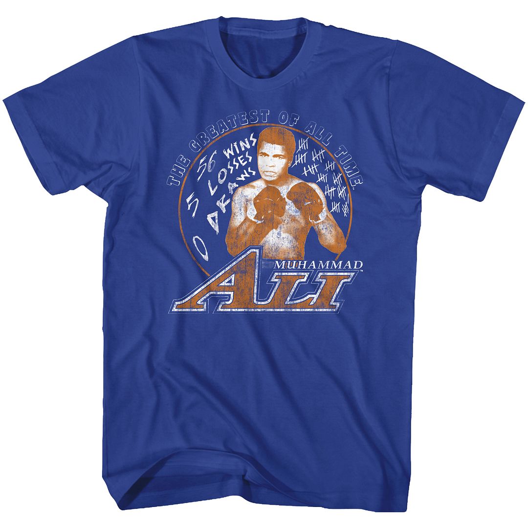 Royal blue Muhammad Ali t-shirt featuring Muhammad Ali Rippin It Up boxing legend design