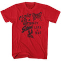 Red Muhammad Ali t-shirt featuring Muhammad Ali Stinger boxing punch design