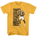 Ginger orange Muhammad Ali t-shirt featuring Muhammad Ali Like A Bee quote design