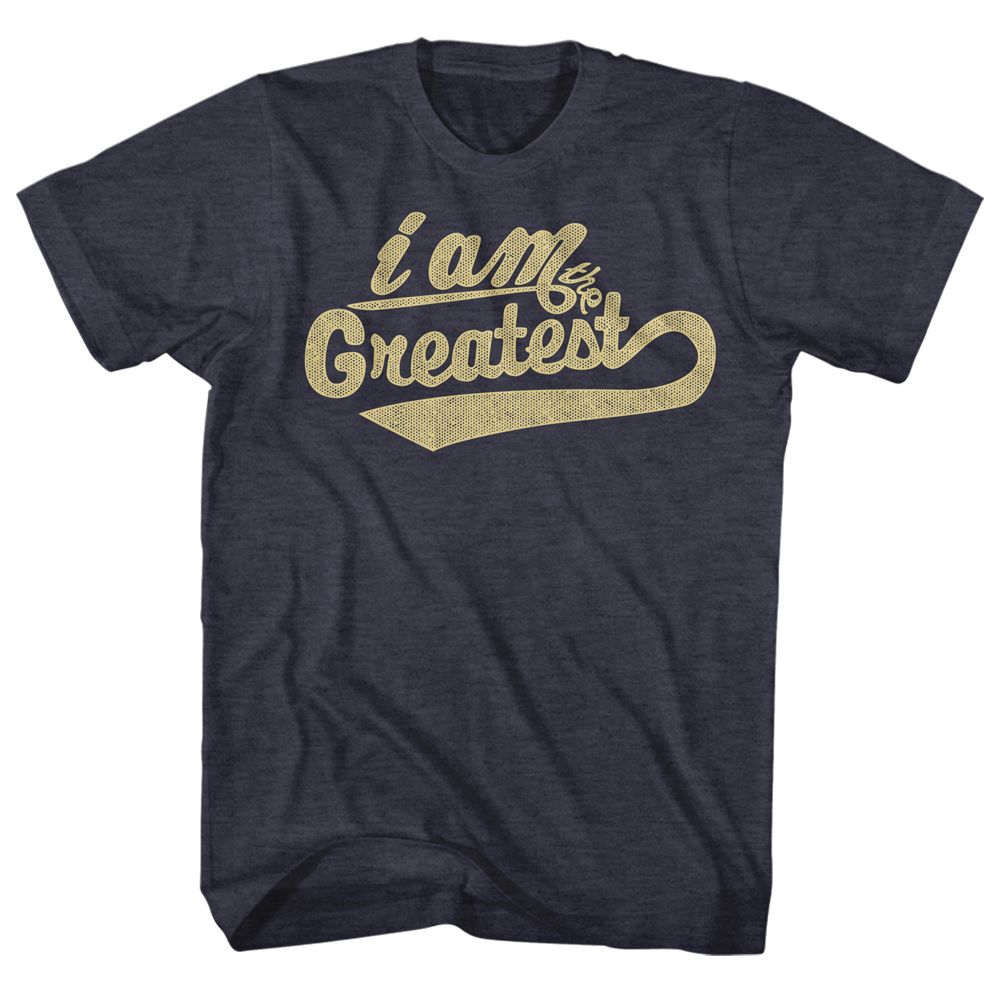 Navy heather Muhammad Ali t-shirt featuring Muhammad Ali Greatest title design