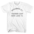 White Muhammad Ali t-shirt featuring Muhammad Ali Deer Lake Pennsylvania training camp design