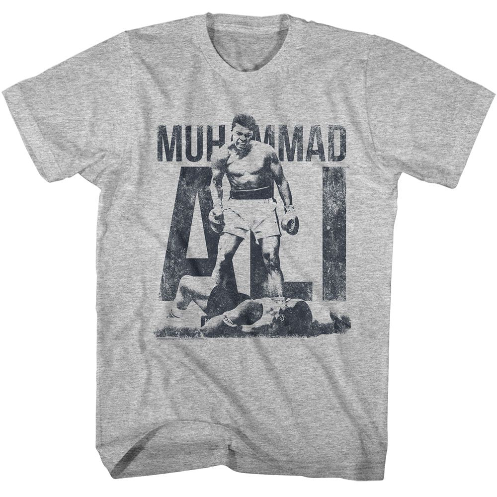 Gray heather Muhammad Ali t-shirt featuring Muhammad Ali Blue Distress design