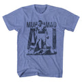 Light blue heather Muhammad Ali t-shirt featuring Muhammad Ali Blue boxing trunks design
