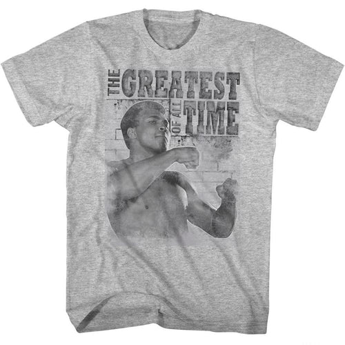 Gray heather Muhammad Ali t-shirt featuring Muhammad Ali Training Stance boxing design