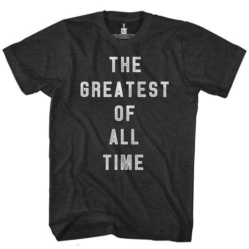 Black heather Muhammad Ali t-shirt featuring Muhammad Ali GOAT Greatest Of All Time design