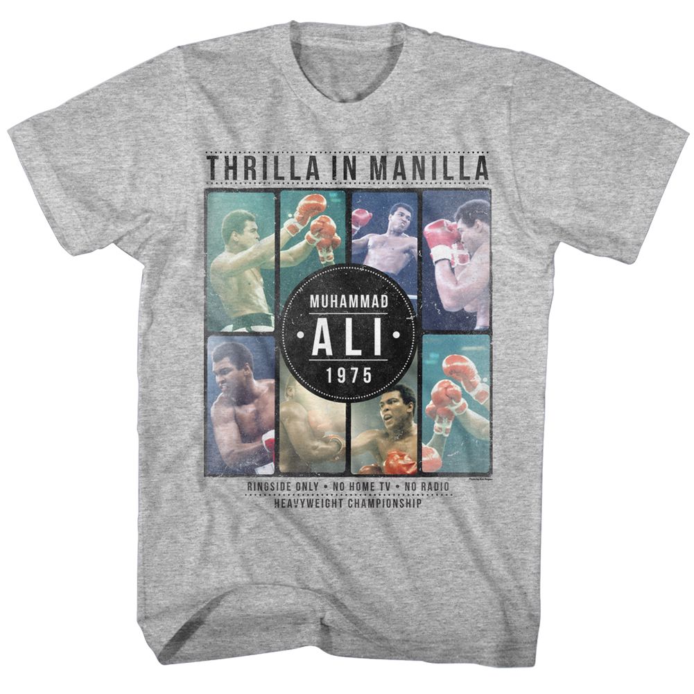Gray heather Muhammad Ali t-shirt featuring Muhammad Ali photo collage design