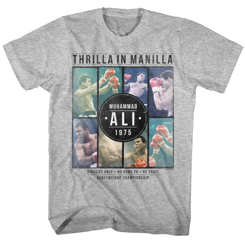 Gray heather Muhammad Ali t-shirt featuring Muhammad Ali photo collage design