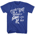 Royal blue Muhammad Ali t-shirt featuring Muhammad Ali Float Like Butterfly quote design