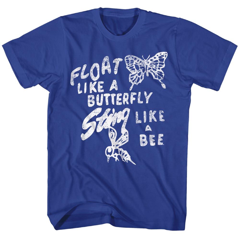 Royal blue Muhammad Ali t-shirt featuring Muhammad Ali Float Like Butterfly quote design