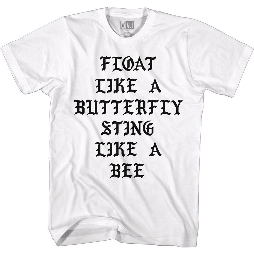 White Muhammad Ali t-shirt featuring Muhammad Ali Float quote design