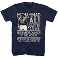 Navy Muhammad Ali t-shirt featuring Muhammad Ali Back It Up design