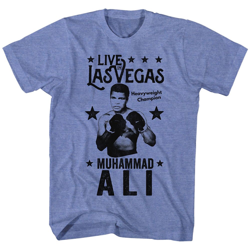 Light blue heather Muhammad Ali t-shirt featuring Muhammad Ali Live In Vegas design