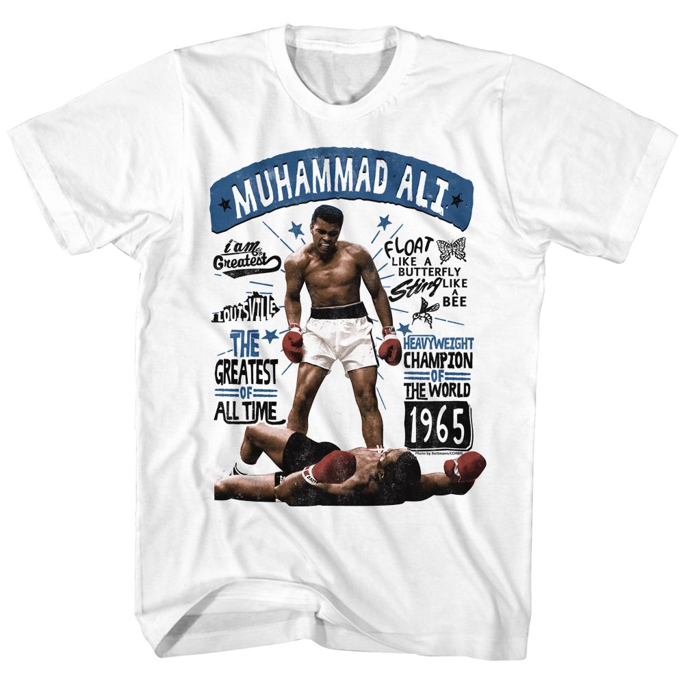 White Muhammad Ali t-shirt featuring Muhammad Ali compact name logo design