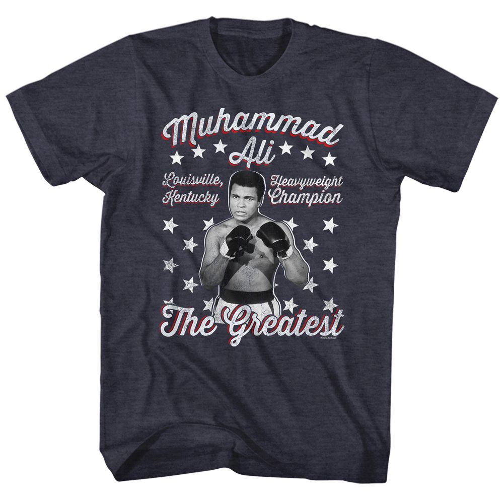 Navy heather Muhammad Ali t-shirt featuring Muhammad Ali Vintage Greatest design