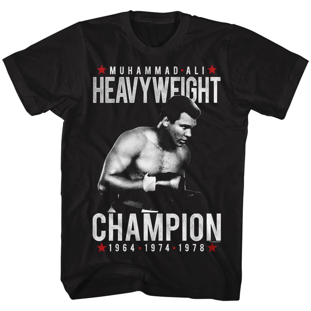 Black Muhammad Ali t-shirt featuring Muhammad Ali Heavy Champ heavyweight design
