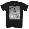 Black Muhammad Ali t-shirt featuring Muhammad Ali Step 2 3 4 footwork design