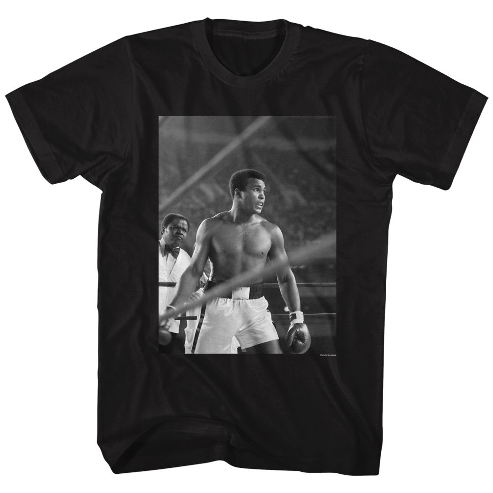 Black Muhammad Ali t-shirt featuring Muhammad Ali Look Ahead design