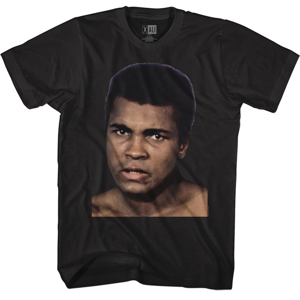 Black Muhammad Ali t-shirt featuring Muhammad Ali Big Face portrait design