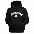 Black Muhammad Ali pullover hoodie featuring a Arch Logo design