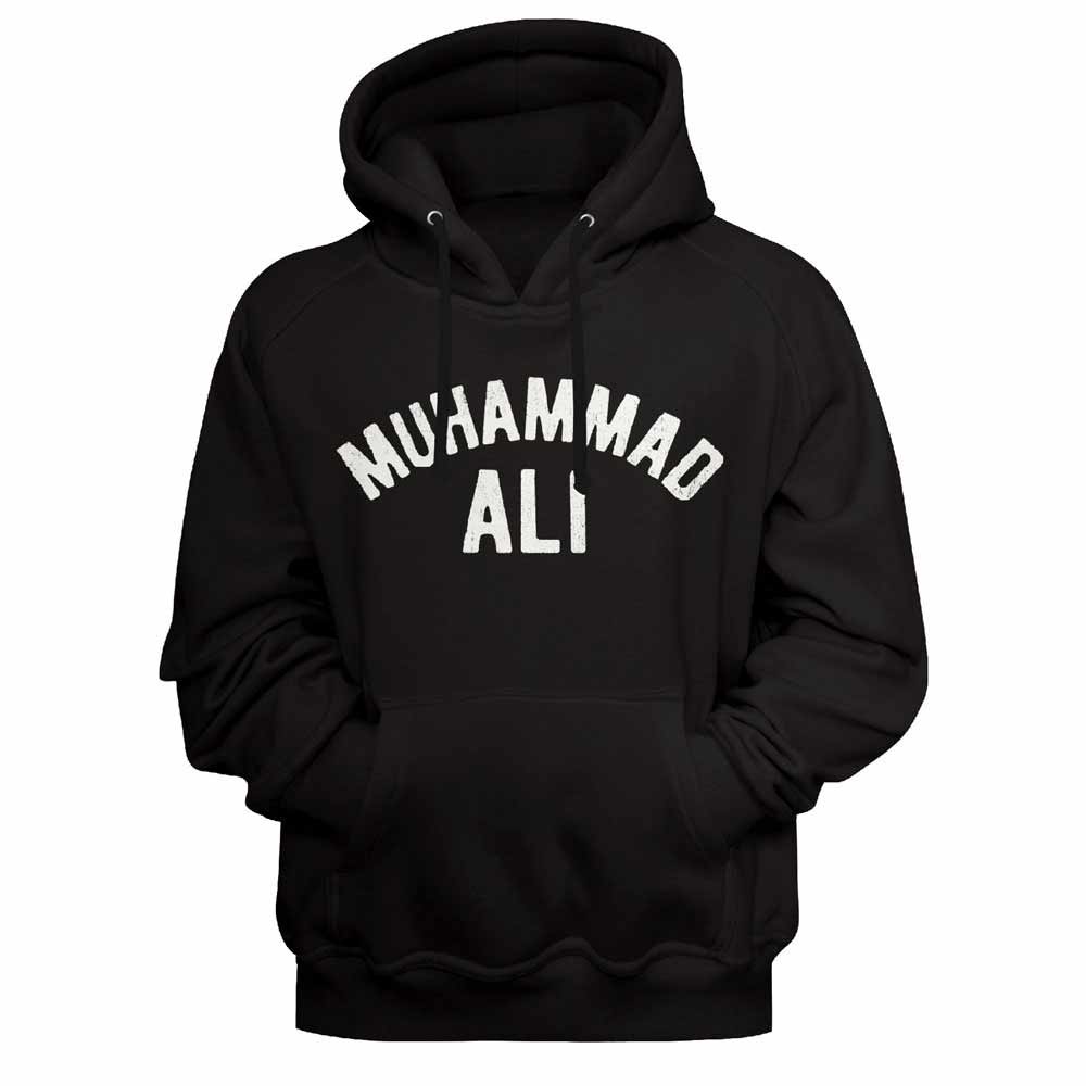 Black Muhammad Ali pullover hoodie featuring a Arch Logo design